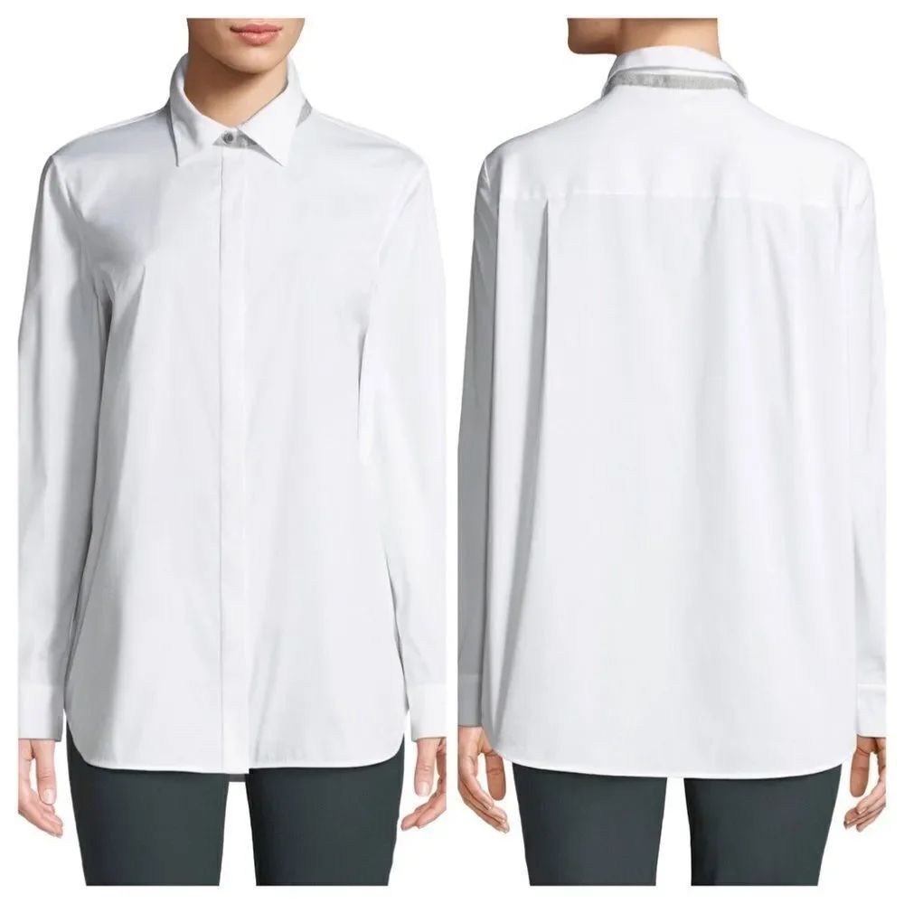 Lafayette 148 New York "Brody" White Blouse Sz S